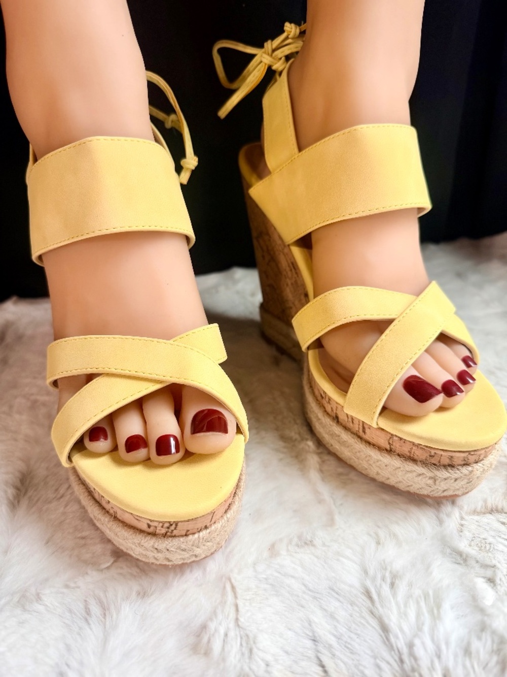 Soft Lime Cork Espadrille Wedge Platform Heels Sizes Varies